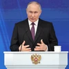 Ông Putin trình bày Thông điệp Liên bang trước Quốc hội, ngày 29/2/2024. (Ảnh: AFP/TTXVN)