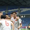 Niềm vui của các cầu thủ U23 Việt Nam sau khi ghi bàn thắng trong trận đấu gặp U23 Kuwait trên sân vận động Al Janoub (Qatar), tối 17/4/2024. (Ảnh: VFF/TTXVN phát)
