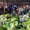 Tiểu thương ở chợ Phùng Khoang, quận Nam Từ Liêm (Hà Nội) chuẩn bị nguồn rau xanh phục vụ người dân. (Ảnh: Vũ Sinh/TTXVN)