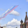 Máy bay quân sự trình diễn trong buổi tổng duyệt chuẩn bị cho lễ duyệt binh kỷ niệm Ngày Chiến thắng trên Quảng trường Đỏ ở Moskva, Nga, ngày 5/5/2024. (Ảnh: THX/TTXVN)