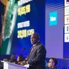Tổng thống Nam Phi Cyril Ramaphosa phát biểu sau khi kết quả bầu cử được công bố tại Midrand, ngày 2/6/2024. (Ảnh: THX/TTXVN)