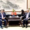 Bộ trưởng Ngoại giao Bùi Thanh Sơn hội kiến với Bộ trưởng Ngoại giao Trung Quốc Vương Nghị. (Ảnh: TTXVN phát)