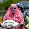 Người dân trùm kín tránh nắng nóng khi di chuyển tại Raipur (Ấn Độ) ngày 15/4/2024. (Ảnh: AFP/TTXVN)