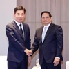 Thủ tướng Phạm Minh Chính tiếp ông Kim Jin Pyo, Chủ tịch Hiệp hội Nghiên cứu Đổi mới Sáng tạo Toàn cầu Hàn Quốc, nguyên Chủ tịch Quốc hội Hàn Quốc. (Ảnh: Dương Giang/TTXVN)