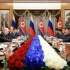 Ngày 19/6/2024, Tổng thống Nga Vladimir Putin và nhà lãnh đạo Triều Tiên Kim Jong Un đã ký hiệp ước về quan hệ đối tác chiến lược toàn diện giữa hai nước. (Ảnh: Yonhap/TTXVN)