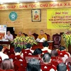 Họp báo về việc tổ chức đại lễ tưởng niệm 705 năm Ngày Nhập Niết Bàn và khánh thành tượng Phật Hoàng Trần Nhân Tông tại An Kỳ Sinh, Yên Tử, Quảng Ninh.(Ảnh: Nguyễn Dân - TTXVN)