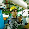 Công nhân Xí nghiệp Tổng kho Xăng dầu Nhà Bè vận hành thiết bị cung cấp xăng dầu. (Ảnh: Huy Hùng/TTXVN)