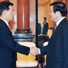 Chủ tịch nước Trương Tấn Sang tiếp Bộ trưởng Quốc phòng Hàn Quốc Han Min-koo đang ở thăm và làm việc tại Việt Nam. (Ảnh: Trọng Đức/TTXVN)