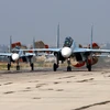 Máy bay Sukhoi SU-24 của Nga tại căn cứ không quân Hmeimim ở tỉnh Latakia, Syria ngày 3/10. (Nguồn: AFP/TTXVN)