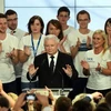 Ông Jaroslaw Kaczynski phát biểu tại trụ sở của PiS ở Warsaw sau khi kết quả bầu cử sơ bộ được công bố. (Nguồn: AFP)