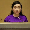 Bộ trưởng Bộ y tế Nguyễn Thị Kim Tiến trình bày Tờ trình về dự án Luật dược (sửa đổi). (Ảnh: Phương Hoa/TTXVN)