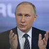 Tổng thống Nga Vladimir Putin trả lời phỏng vấn báo chí tại cuộc họp báo. (Nguồn: AFP)