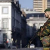 Cảnh sát vũ trang của Bỉ đứng gác ở trung tâm thủ đô Brussels. (Nguồn: AFP)
