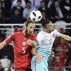 Một pha tranh bóng giữa cầu thủ Cộng hòa Séc (áo đỏ) và Thổ Nhĩ Kỳ (áo trắng). (Nguồn: AFP)