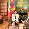 Đại sứ Việt Nam tại Mexico Lê Linh Lan tại buổi trả lời phỏng vấn hãng NOTIMEX. (Ảnh: Việt Hòa/Vietnam+)
