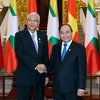 Thủ tướng Nguyễn Xuân Phúc hội kiến với Tổng thống Cộng hòa Liên bang Myanmar Htin Kyaw đang có chuyến thăm cấp Nhà nước tới Việt Nam. (Ảnh: Thống Nhất/TTXVN)