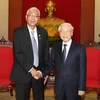 Tổng Bí thư Nguyễn Phú Trọng tiếp Tổng thống Cộng hòa Liên bang Myanmar Htin Kyaw thăm cấp Nhà nước Việt Nam. (Ảnh: Trí Dũng/TTXVN)