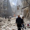 Ảnh tư liệu: Cảnh đổ nát trong xung đột ở Aleppo ngày 28/4. (Nguồn: EPA/TTXVN)