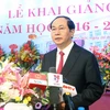 Chủ tịch nước Trần Đại Quang phát biểu tại Lễ khai giảng. (Ảnh: Nhan Sáng/TTXVN)