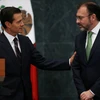 Tổng thống Enrique Peña Nieto (trái) chúc mừng tân Ngoại trưởng Luis Videgaray (phải) tại lễ nhậm chức. (Nguồn: Reuters)