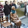 Tượng "phụ nữ mua vui" trước Lãnh sự quán Nhật Bản ở Busan. (Nguồn: AAP)