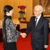 Tổng Bí thư Nguyễn Phú Trọng tiếp bà Lý Tiểu Lâm, Chủ tịch Hội Hữu nghị Đối ngoại nhân dân Trung Quốc. (Ảnh: Trí Dũng/TTXVN)