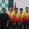 Đội tuyển Quần vợt Davis Cup Việt Nam tại buổi họp báo. (Ảnh: Xuân Dự/TTXVN)