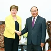 Thủ tướng Nguyễn Xuân Phúc tiếp bà Kristalina Georgieva, Tổng giám đốc Điều hành Ngân hàng Thế giới. (Ảnh: Thống Nhất/TTXVN)