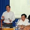 Ông Nguyễn Hoàng, Phó Cục trưởng Cục Hàng hải Việt Nam phát biểu giao nhiệm vụ cho các lực lượng tìm kiếm cứu nạn. (Ảnh: Đoàn Mạnh Dương/TTXVN)