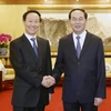 Chủ tịch nước Trần Đại Quang tiếp đồng chí Vương Gia Thuỵ, Phó Chủ tịch Chính hiệp Trung Quốc tới chào xã giao. (Ảnh: Nhan Sáng/TTXVN)