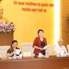 Chủ tịch Quốc hội Nguyễn Thị Kim Ngân chủ trì và phát biểu bế mạc Phiên họp thứ 10 của Ủy ban Thường vụ Quốc hội khóa XIV. (Ảnh: Trọng Đức/TTXVN)