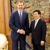 Phó Thủ tướng, Bộ trưởng Ngoại giao Phạm Bình Minh yết kiến Nhà vua Tây Ban Nha Felipe VI. (Ảnh: Ngự Bình/TTXVN)