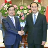 Chủ tịch nước Trần Đại Quang tiếp Ngài Park Won soon, Đặc phái viên của Tổng thống Hàn Quốc đang trong chuyến thăm và làm việc tại Việt Nam. (Ảnh: Nhan Sáng/TTXVN)