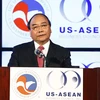Thủ tướng Nguyễn Xuân Phúc dự và phát biểu tại Tiệc tối do Phòng Thương mại Hoa Kỳ và Hội đồng kinh doanh ASEAN- Hoa Kỳ chủ trì. (Ảnh: Thống Nhất/TTXVN)