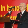 Tổng Bí thư Nguyễn Phú Trọng dự và phát biểu tại Tiệc chiêu đãi của Phòng Thương mại và Công nghiệp Indonesia. (Ảnh: Trí Dũng/TTXVN)