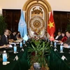 Thứ trưởng Bộ Ngoại giao Lê Hoài Trung, Chủ tịch Ủy ban Quốc gia UNESCO Việt Nam hội đàm với bà Irina Bokova, Tổng Giám đốc Tổ chức Giáo dục, Khoa học và Văn hóa của Liên hợp quốc (UNESCO). (Ảnh: Nguyễn Dân/TTXVN)
