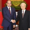 Tổng Bí thư Nguyễn Phú Trọng tiếp Tổng thống Cộng hòa Ai Cập Abdel Fattah El-Sisi thăm cấp Nhà nước Việt Nam. (Ảnh: Trí Dũng/TTXVN)
