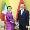 Chiều 9/11/2017, Chủ tịch nước Trần Đại Quang gặp song phương Cố vấn Nhà nước Myanmar Aung San Suu Kyi. (Nguồn: TTXVN)