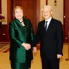 Tổng Bí thư Nguyễn Phú Trọng tiếp Tổng thống Cộng hòa Chile Michelle Bachelet Jeria thăm cấp Nhà nước tới Việt Nam. (Ảnh: Trí Dũng/TTXVN)
