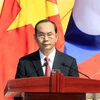 Chủ tịch nước Trần Đại Quang phát biểu tại buổi họp báo. (Ảnh: Nhan Sáng/TTXVN)