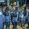 Cảnh sát Maldives ngăn chặn một cuộc biểu tình của phe đối lập. (Nguồn: AFP)