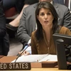 Đại sứ Mỹ tại Liên hợp quốc Nikki Haley phát biểu trong phiên họp công khai của Hội đồng Bảo an về tình hình Syria, ngày 9/4. (Nguồn: AFP)