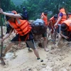 Các lực lượng cứu hộ khẩn trương thực hiện công tác cứu hộ cứu nạn trong đợt mưa lũ lịch sử ở Quảng Ninh năm 2015. (Ảnh: Minh Quyết/TTXVN)