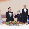 Chủ tịch nước Trần Đại Quang và Phu nhân tham dự Quốc yến do Nhà vua Nhật Bản Akihiti và Hoàng hậu chủ trì trọng thể. (Ảnh: Nhan Sáng/TTXVN)