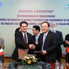 Bộ Tài nguyên và Môi trường Việt Nam và Bộ Môi trường, Đất đai và Biển Italy ký kết biên bản ghi nhớ hợp tác giữa hai bộ. (Ảnh: Trọng Đạt/TTXVN)