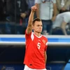 Cầu thủ Denis Cheryshev của Nga mừng bàn thắng vào lưới tuyển Ai Cập trong trận đấu bảng A Vòng chung kết World Cup 2018 ở Saint Petersburg (Nga) ngày 19/6. (Ảnh: THX/TTXVN)