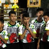 Các thành viên đội bóng thiếu niên Thái Lan tại cuộc họp báo ở Chiang Rai ngày 18/7. (Nguồn: EPA/TTXVN)