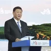 Chủ tịch Trung Quốc Tập Cận Bình phát biểu tại phiên họp toàn thể Diễn đàn Kinh tế phương Đông (EEF) lần thứ 4 ở Vladivostok, Nga, ngày 12/9. (Nguồn: THX/TTXVN)