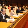 Đại biểu Quốc hội biểu quyết thông qua Luật Cảnh sát biển Việt Nam. (Ảnh: Phương Hoa/TTXVN)