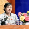 Chủ tịch Hội đồng Nhân dân Thành phố Hồ Chí Minh Nguyễn Thị Quyết Tâm phát biểu tại buổi tiếp xúc cử tri. (Nguồn: TTXVN phát)